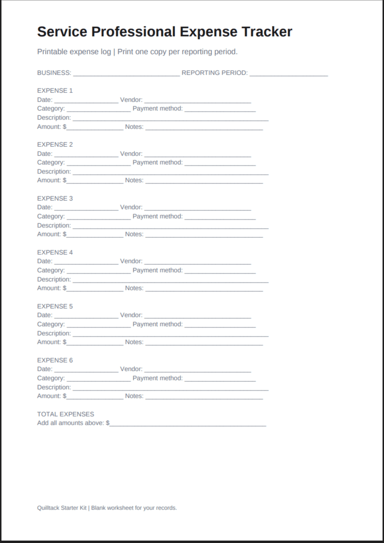 Full-page preview of the expense-tracker.pdf included in the Starter Kit.